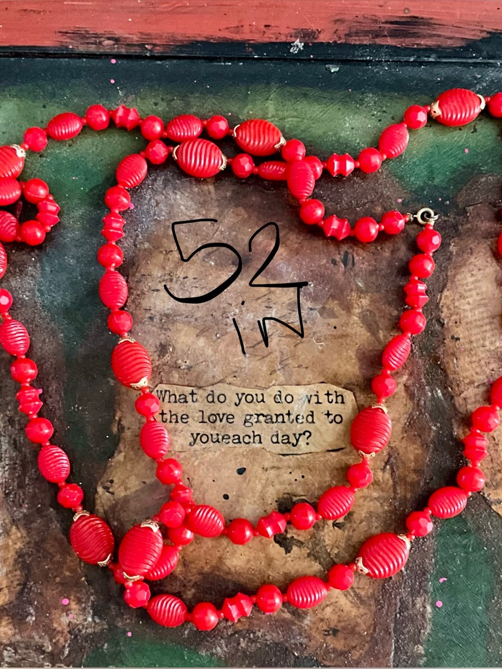 Vintage  Red Beaded Statement Necklace - Women Jewelry
